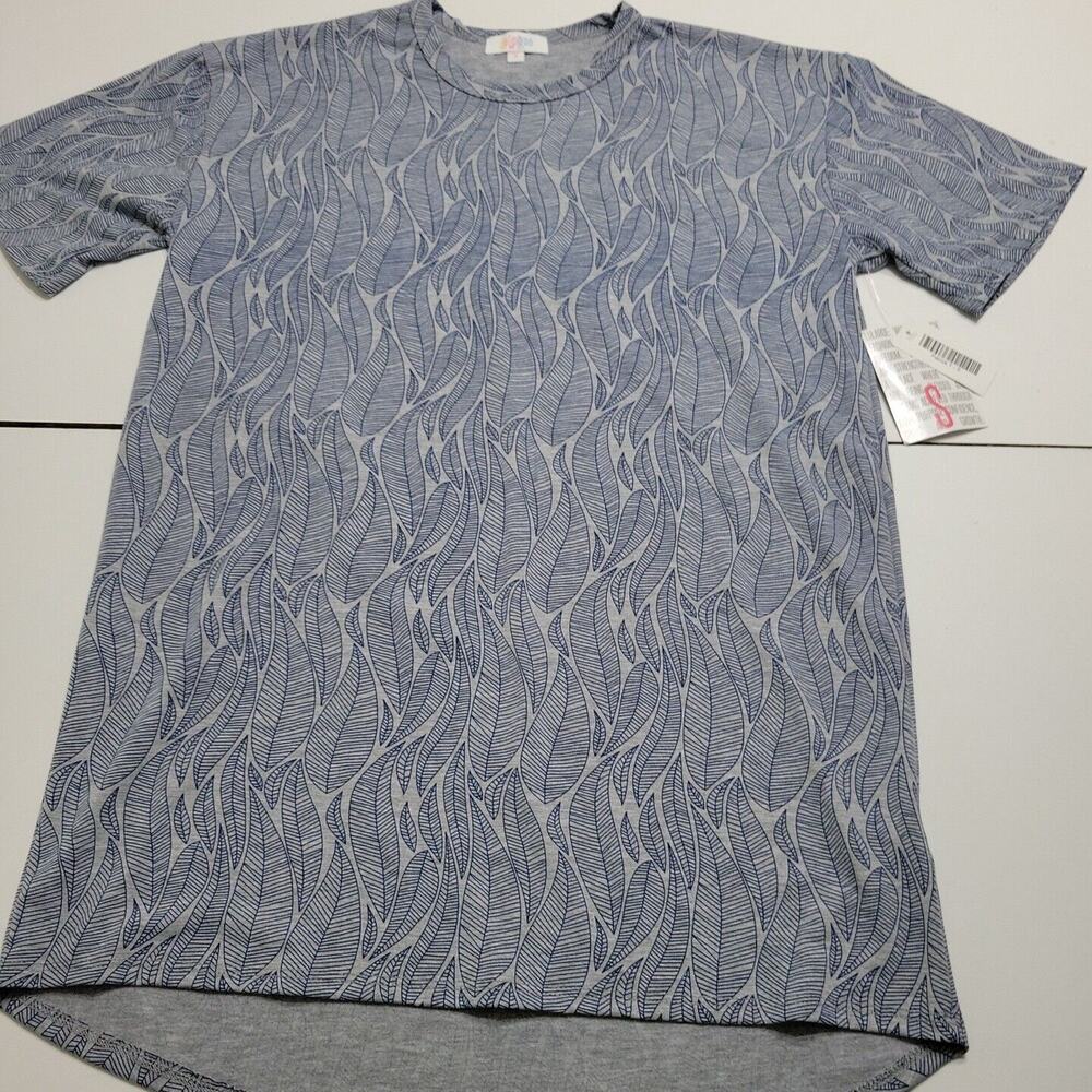 LuLaRoe Tunic Patrick T Women Small Shirt Blue Feather Short Sleeve‎ Comfort Top